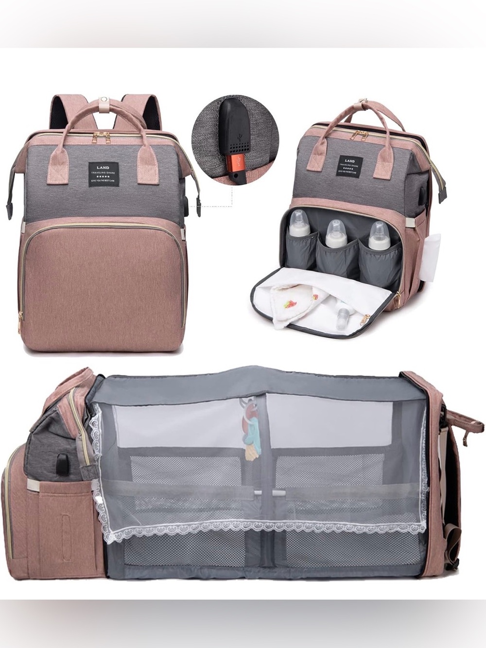2/$75💥- BAG | NWT Amazon Land Traveling share diaper bag backpack in pink/grey